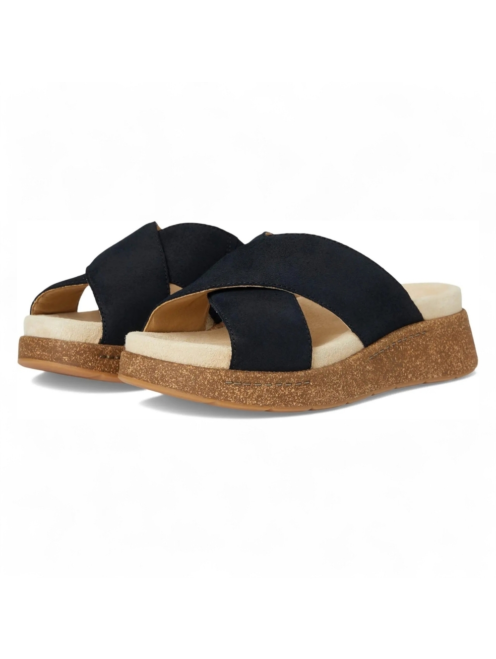 Dansko Bridget Platform Sandals Black Burnished Suede Cork Wedge 38 NWOB
